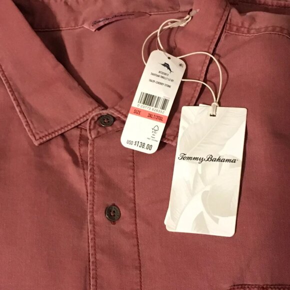 Tommy Bahama Mens Big & Tall Cherry Stone Tahitian Twill Shirt 3XLT With Pocket - Picture 9 of 9